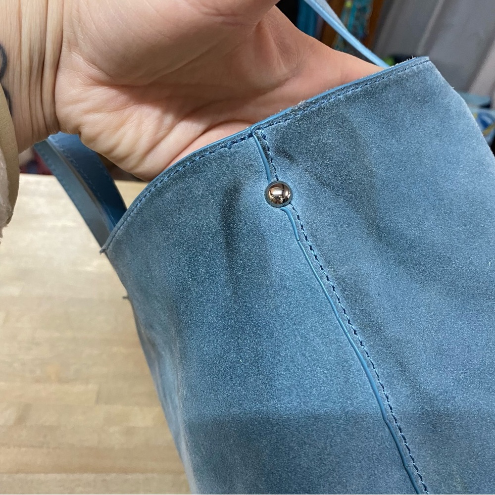BRANDON BLACKWOOD Blue Suede Satchel Crossbody - Picture 7 of 11
